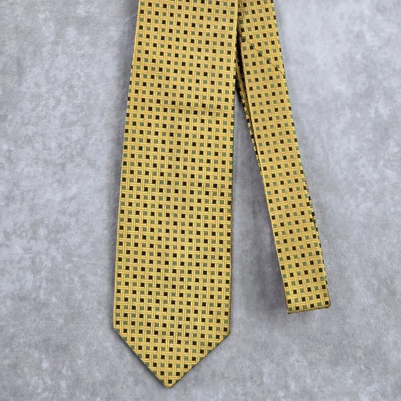 Lands' End USA Gold Brown Green Executive Geometric Square Silk Neck Tie Men's - Picture 2 of 6